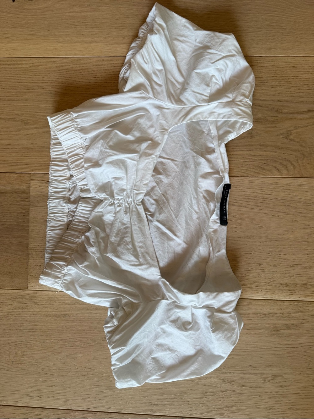 Zara White Cropped Puff-Sleeve Top